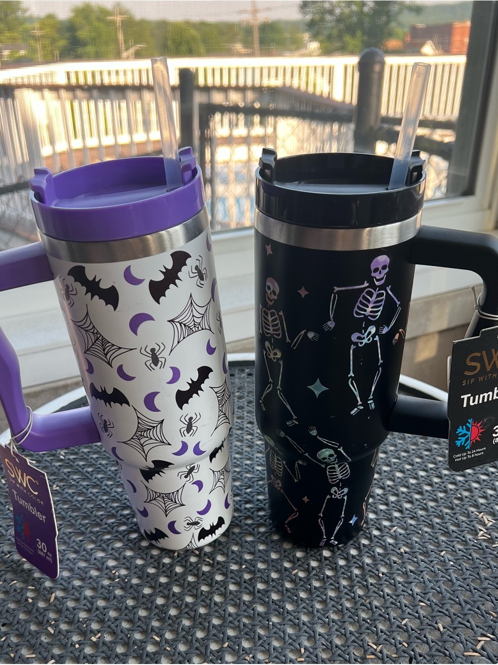 Halloween Purple & Black Stainless Tumbler - Bat & Skeleton bundle
